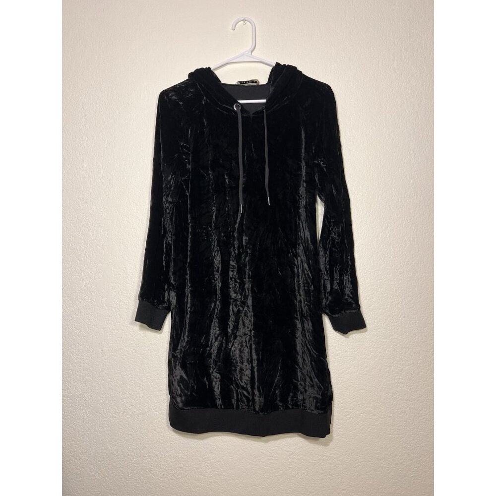 Alice + Olivia Black Velvet Tunic Hoodie Dress XS
